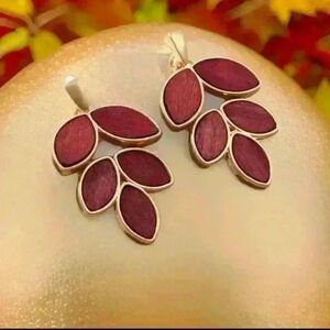 Wooden Red Leaf Drop Earrings